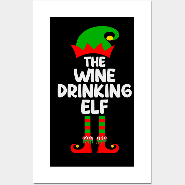 Wine Drinking Elf Matching Family Group Christmas Party Pajama Wall Art by DragonTees